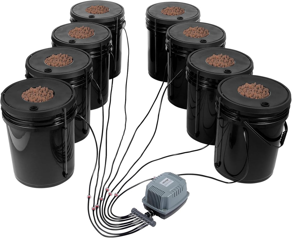 VEVOR DWC Hydroponic System, 5 Gallon 8 Buckets, Deep Water Culture Growing Bucket, Hydroponics Grow Kit with Pump, Air