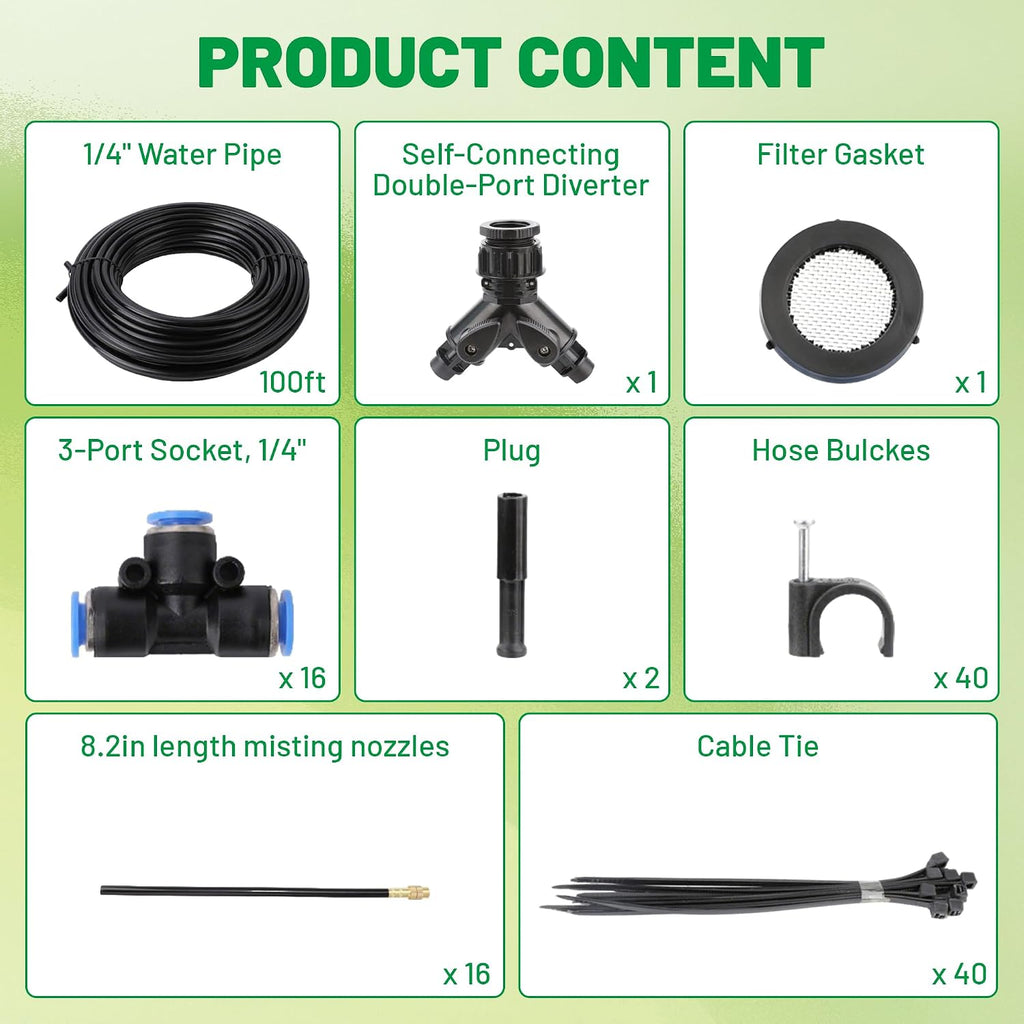 360° Adjustable Micro Drip Irrigation System, 16 Brass Sprinkler Heads & Bendable Stems, Automatic Watering Kit with