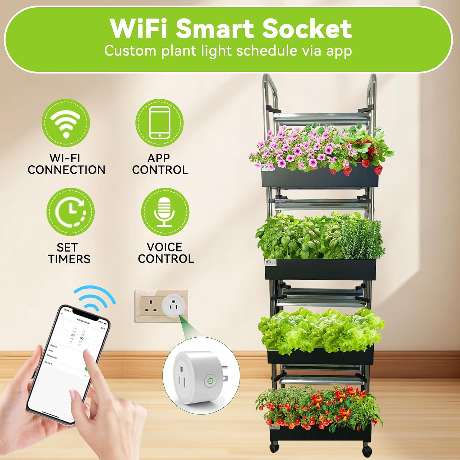 4-Tier 80 Pod Hydroponic Growing System, Smart Vertical Garden | Full-spectrum LED grow lights with auto water pump