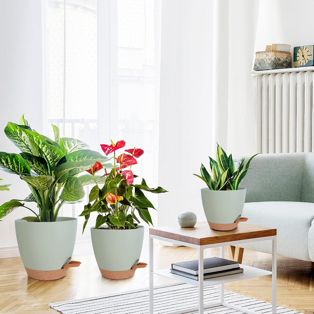 Vanslogreen Planters for Indoor Plants, 8/7/6.5/6/5.5/5 Inch Self Watering Planters with Drainage Hole, Plastic