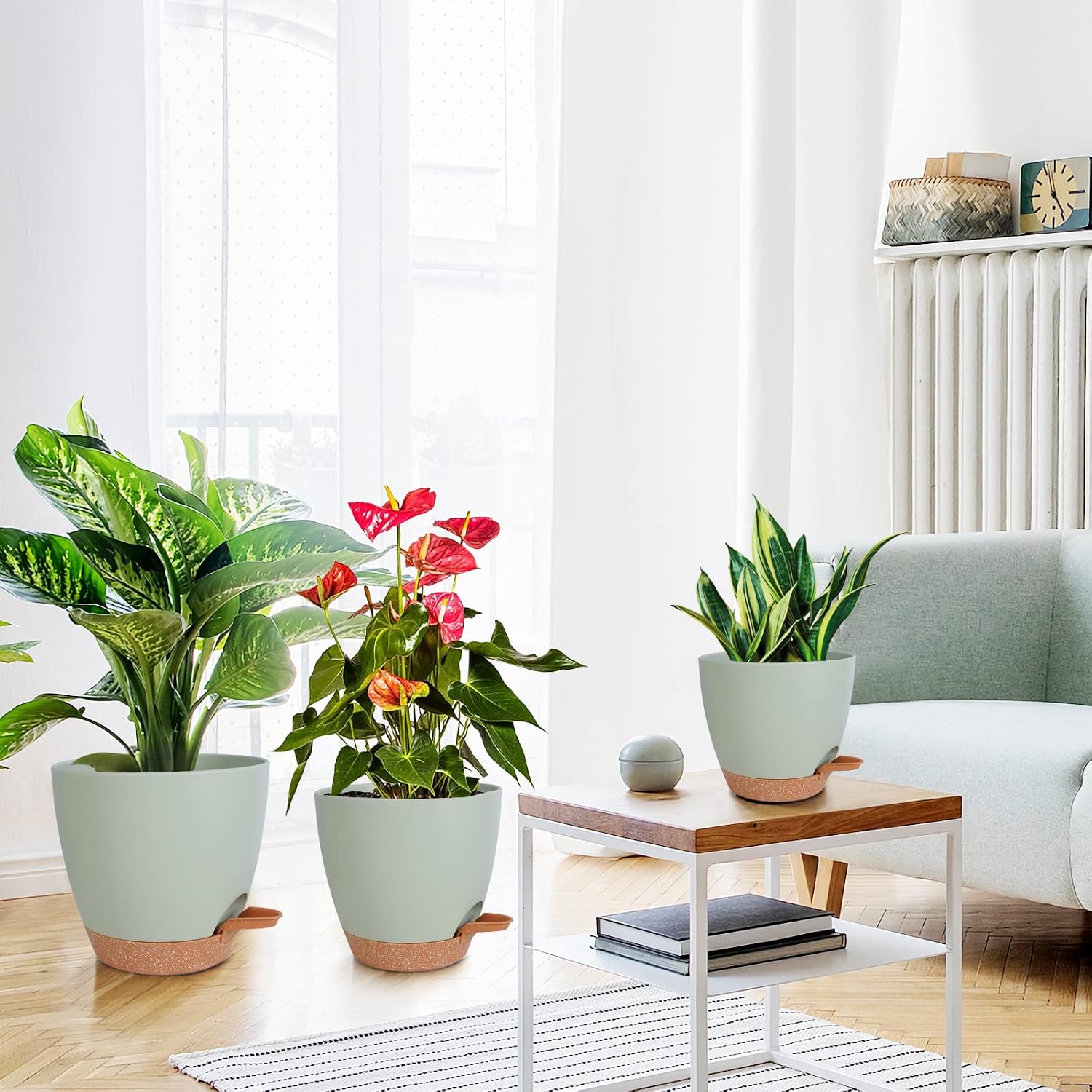 Vanslogreen Planters for Indoor Plants, 8/7/6.5/6/5.5/5 Inch Self Watering Planters with Drainage Hole, Plastic
