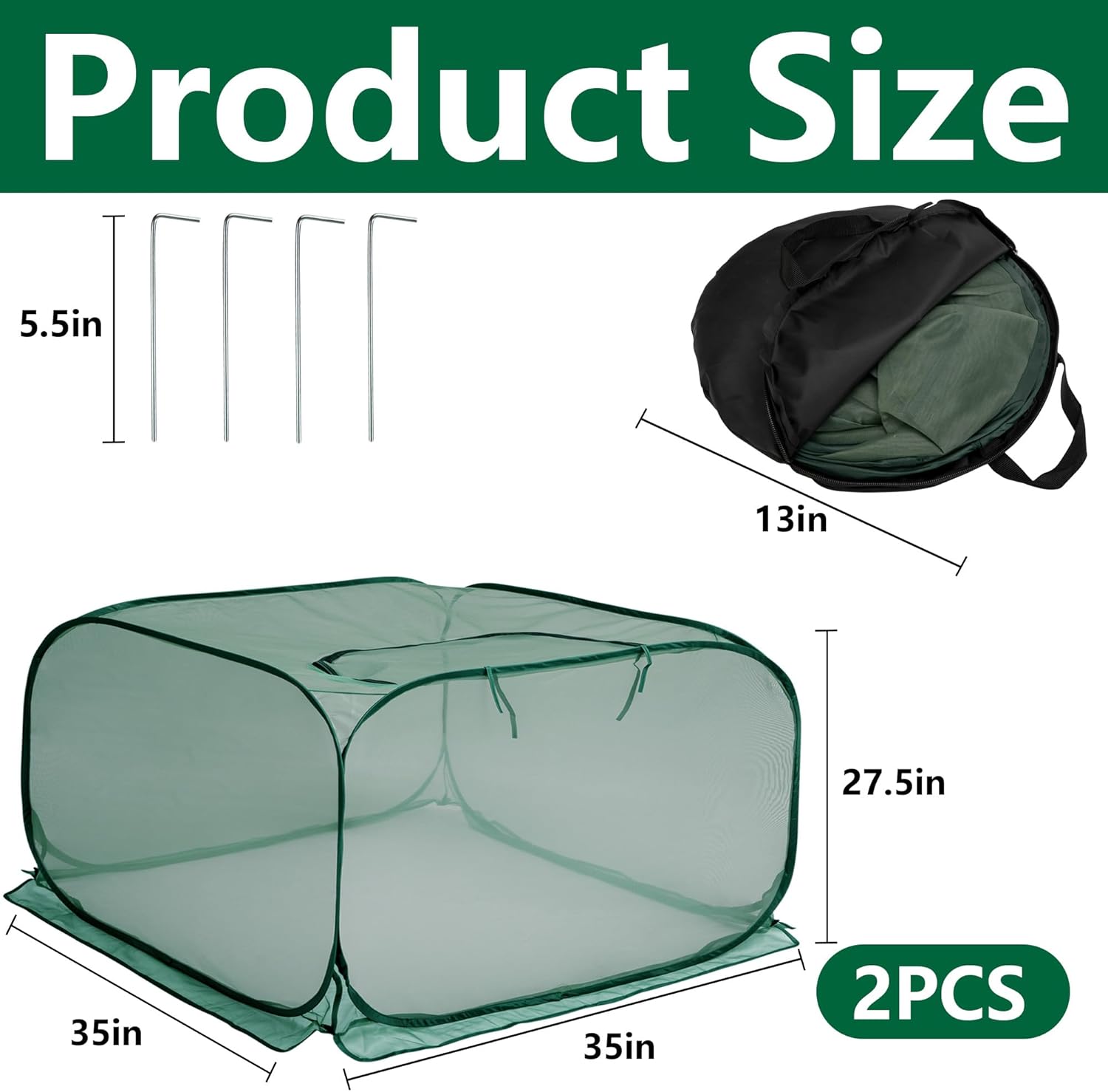 2 Pcs Pop Up Mesh Plant Cover, 35" x 35" x 27.5" Foldable Plant Protector Mesh Plant Enclosure, Garden Net Cage Guard