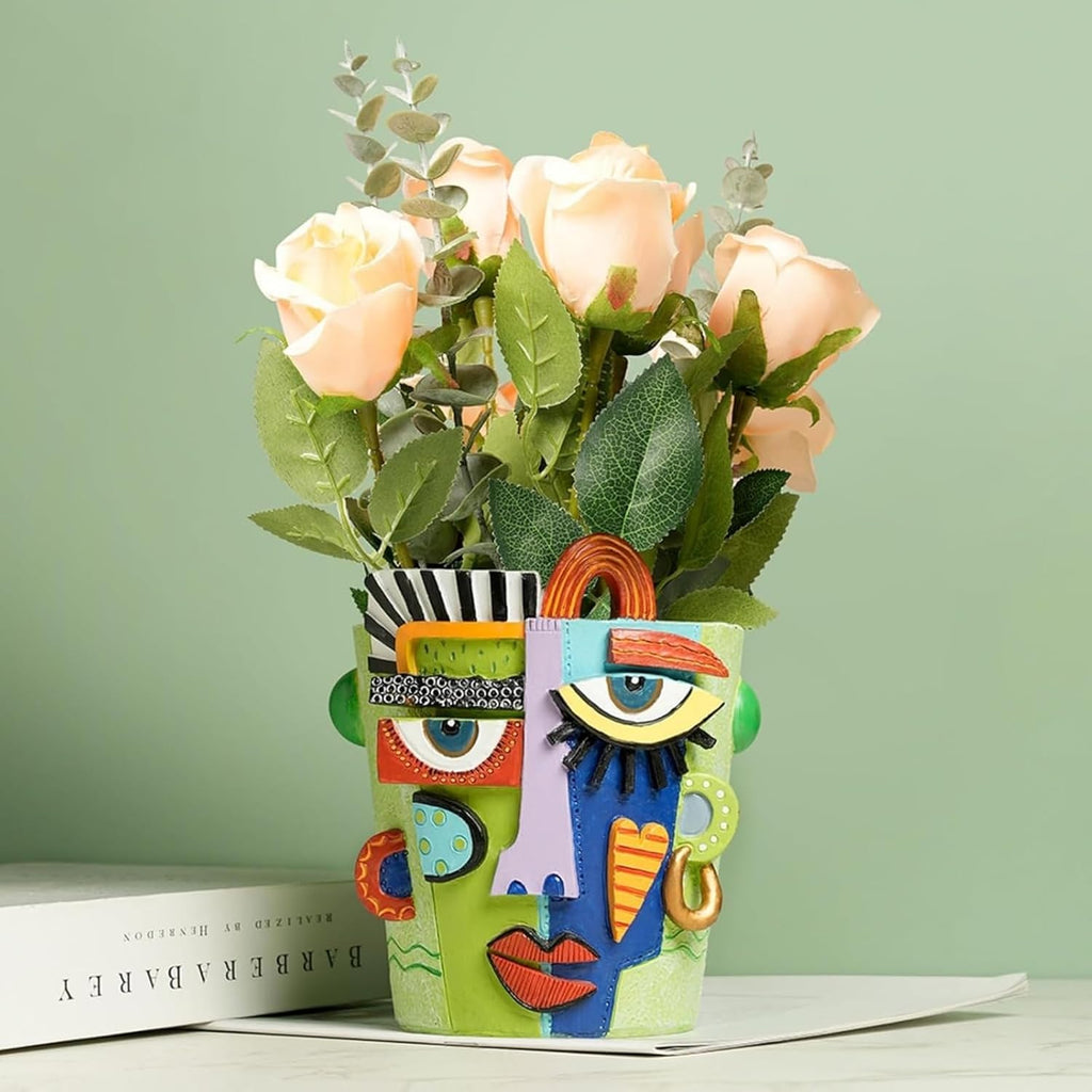 Mint Green Abstract Face Planter Pot/Picasso Flower Pot, Unique Head Planters for Indoor Plants, Abstract Face Decor