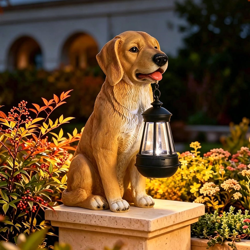 Solar Dog Statue Garden Decor, Golden Retriever Dog Statues Solar Lights | Outdoor Resin Labrador Figurine Holding
