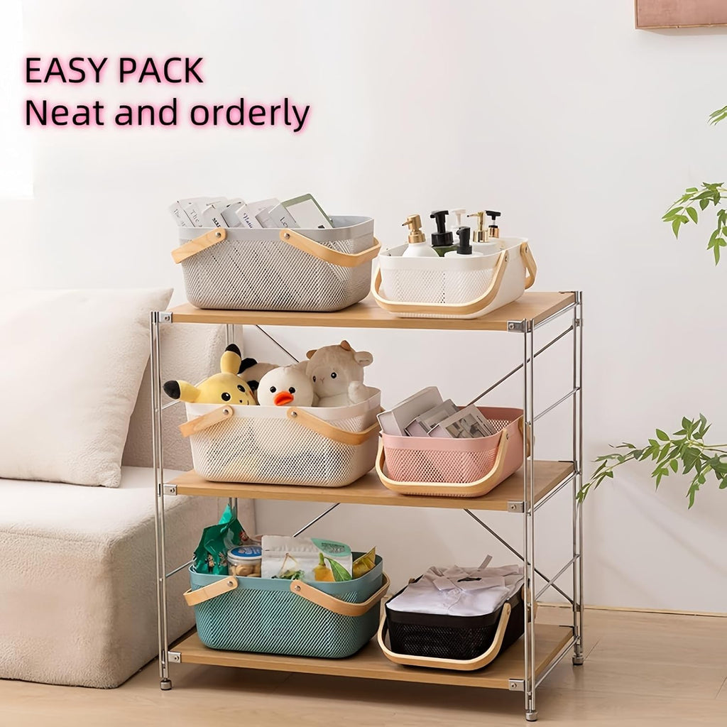 3pcs Collapsible Wooden Handle Plastic Harvest Basket - Rectangular Garden Storage Basket for Picking and Collecting