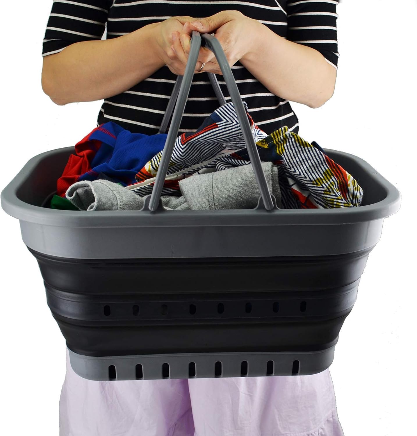 SAMMART 19L (5 Gallon) Collapsible Tub with Handle - Portable Outdoor Picnic Basket/Crater - Foldable Shopping Bag
