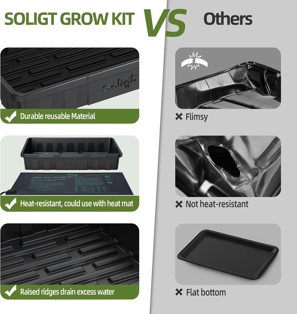 SOLIGT Extra Thick Heavy Duty 10 Pack Seed Starting Trays 14 * 10.8 * 2.3" | Microgreens Growing Trays Seedling Plant