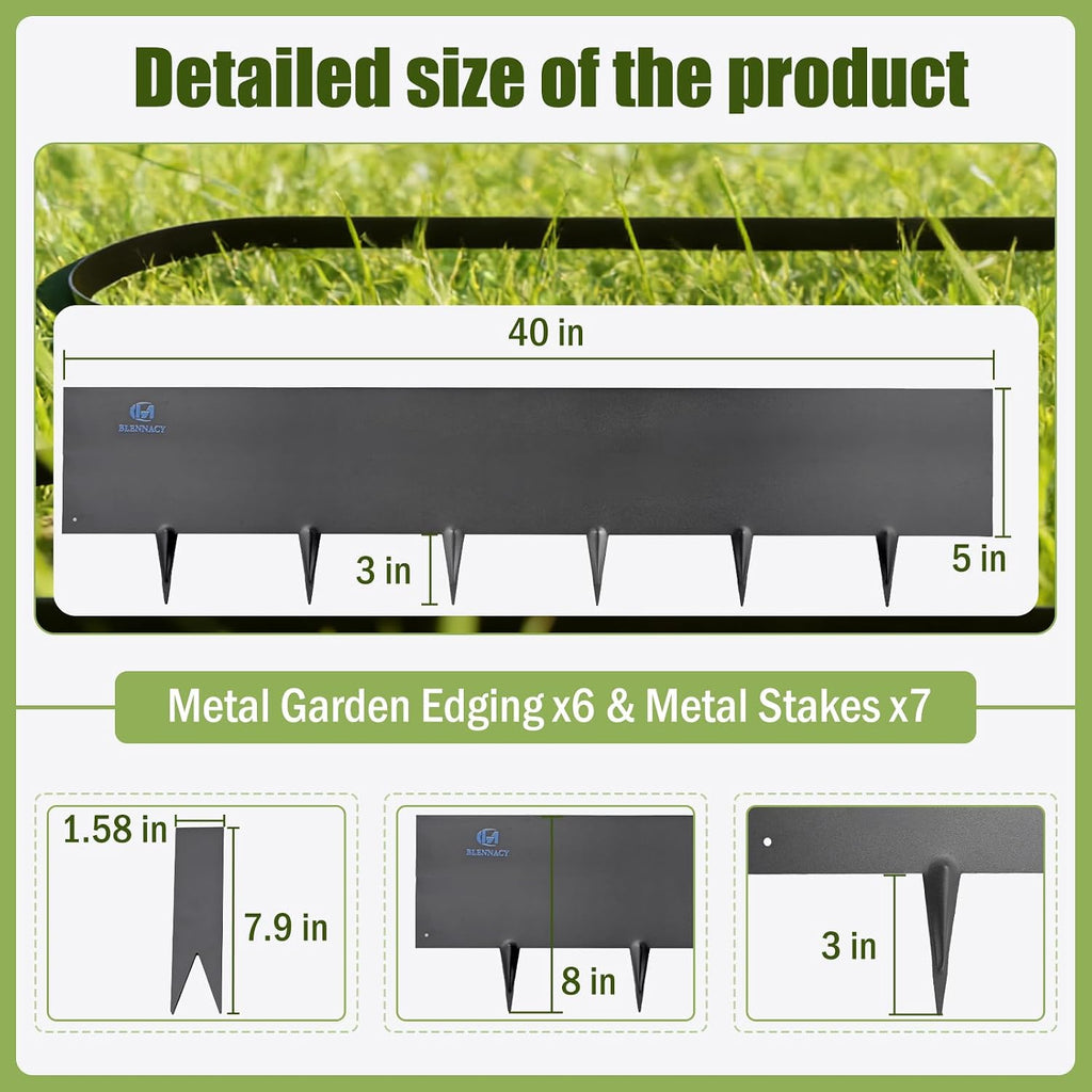 20ft Metal Edging Landscape 6 Pack 8 inch, Decorate Lawn Yard and Fence | Bendable Hammer-in Metal Lawn Edging with