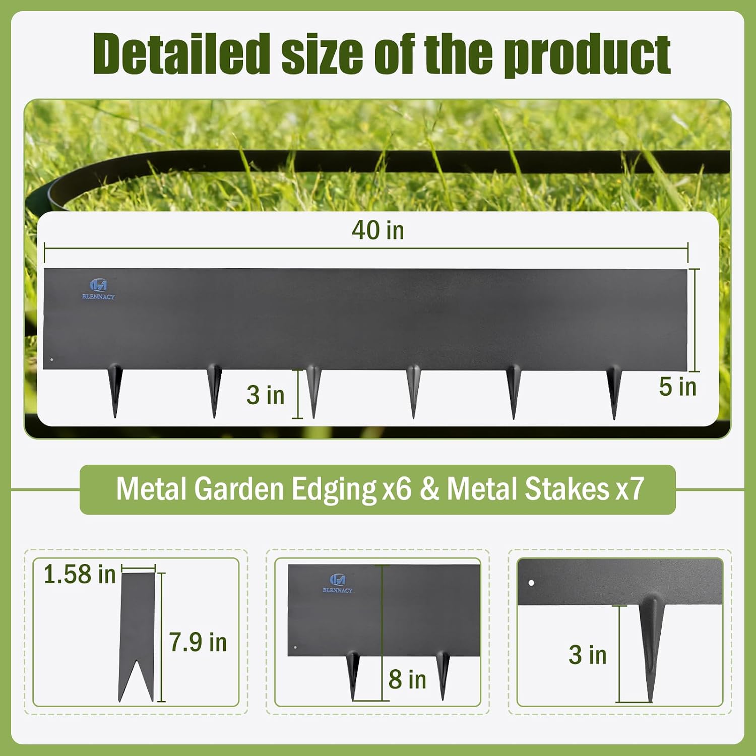 20ft Metal Edging Landscape 6 Pack 8 inch, Decorate Lawn Yard and Fence | Bendable Hammer-in Metal Lawn Edging with