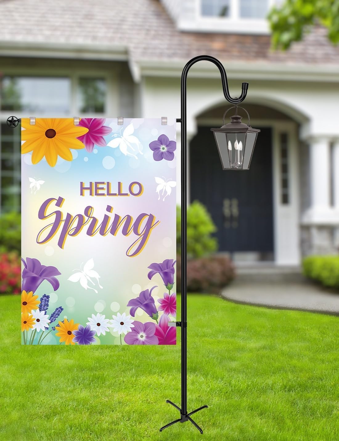LOPANNY Large Garden Flag Holder Stand Pole for 28 x 40 Flags with Shepherds Hooks for Outdoor - 2 Pack Upgraded Sturdy