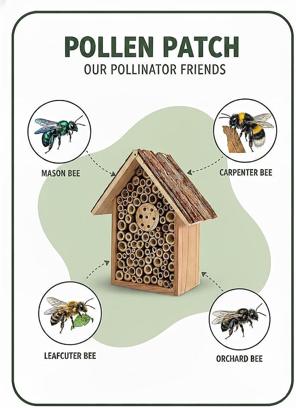 Redwood Mason Bee House - Solitary Bee Hotel & Wooden Pollinator House | Leafcutter Bee Hive with Easy-Hang Jute Rope