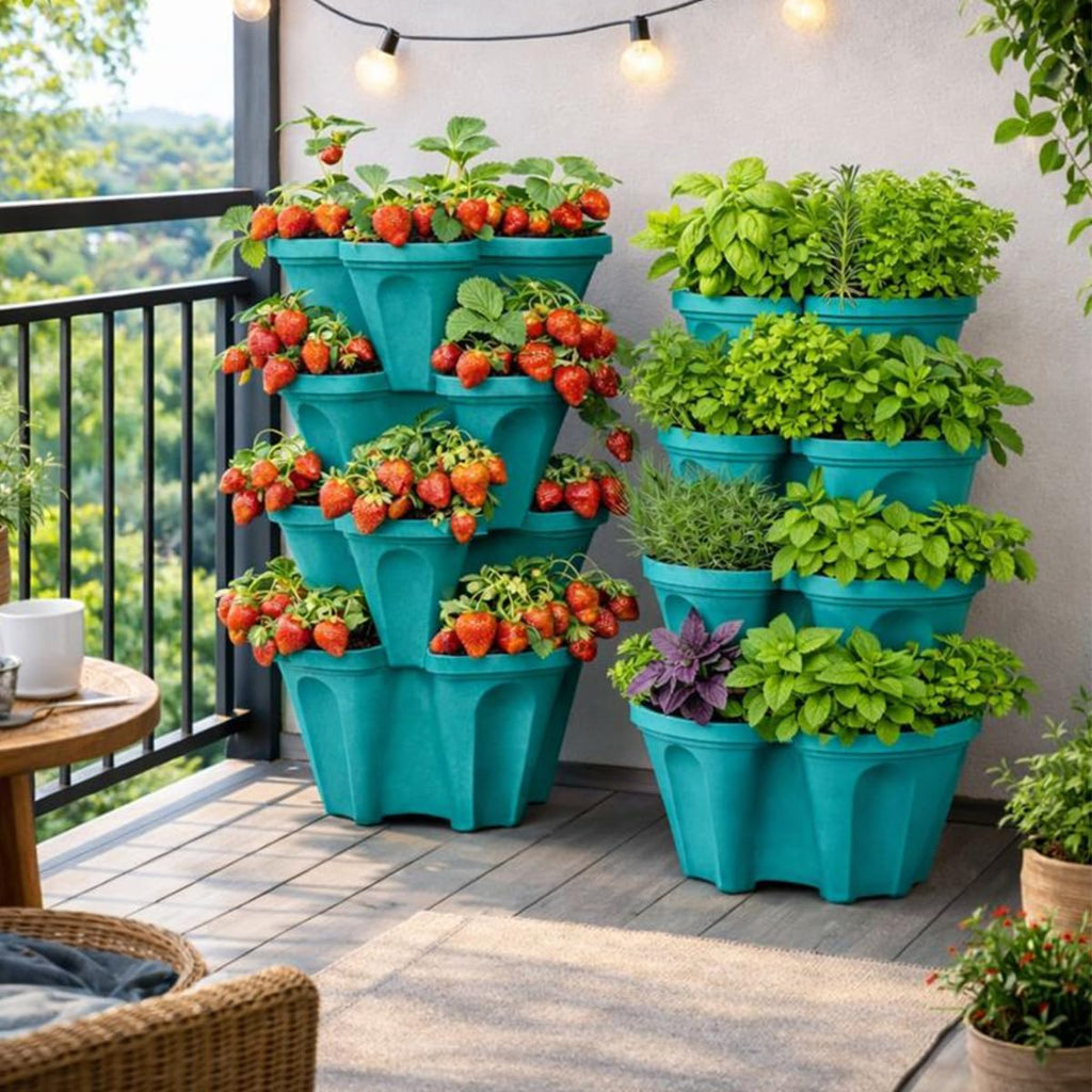 Strawberry Planter Tower, 4 Tier Stackable Vertical Planter, 16 Plant Sites, Space Saving Garden Planter, Indoor