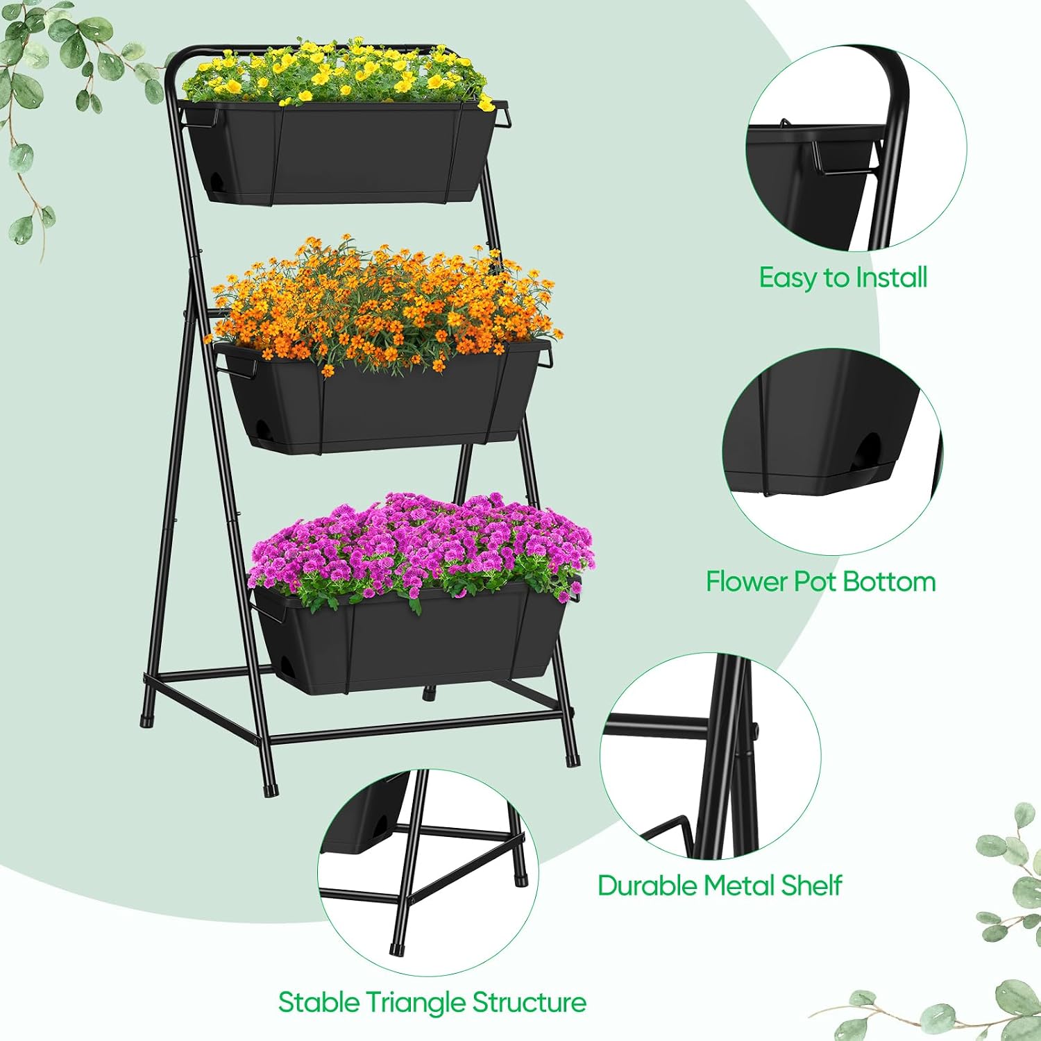 Raised Garden Bed 3 Tier Vertical Garden Planter Elevated Planter Boxes Outdoor Herb Planter with Drainage Holes