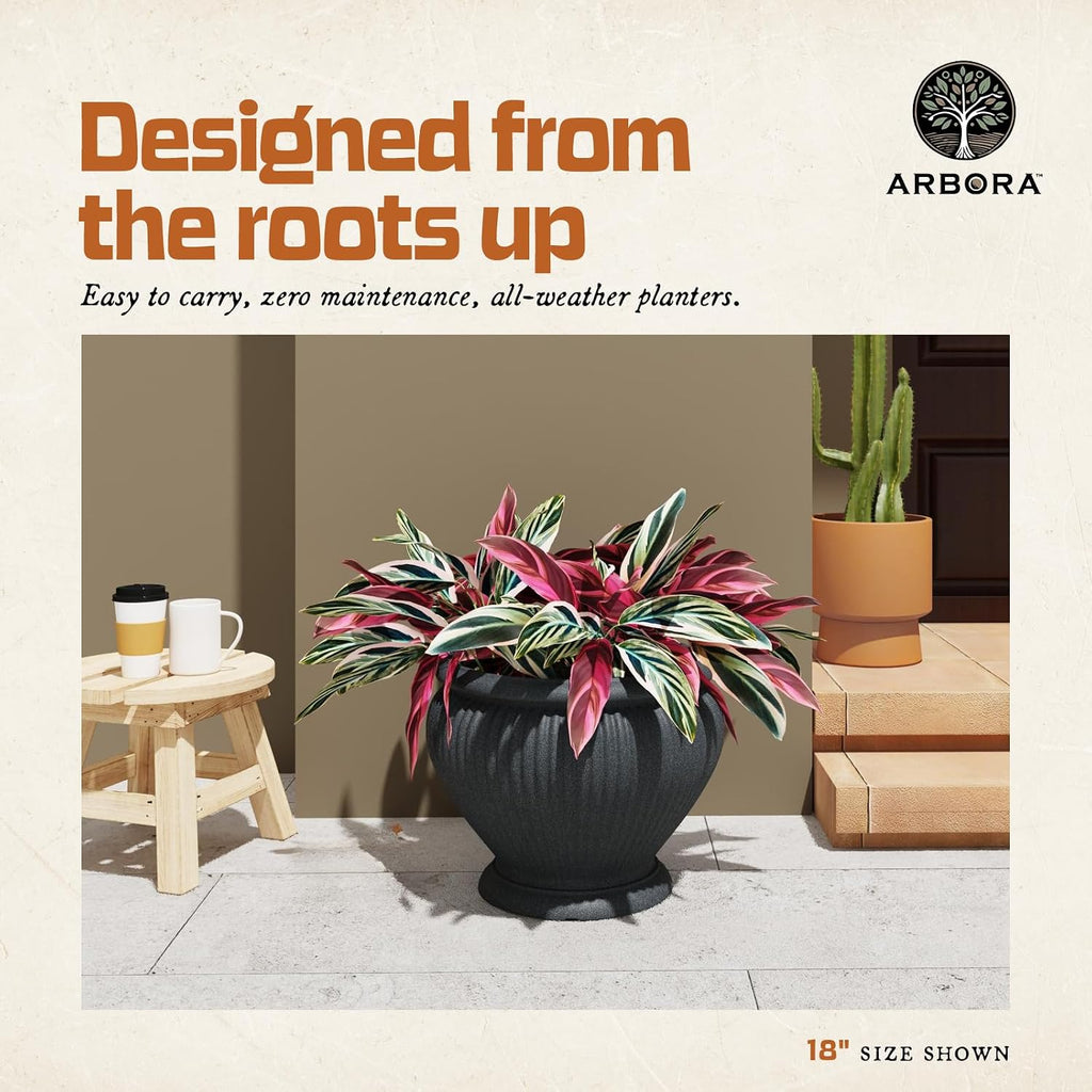 ARBORA 18" Cannes Urn Planter - Lightweight Polyresin Decorative Plant Pot | Lightweight with Stone-Like Look, UV +