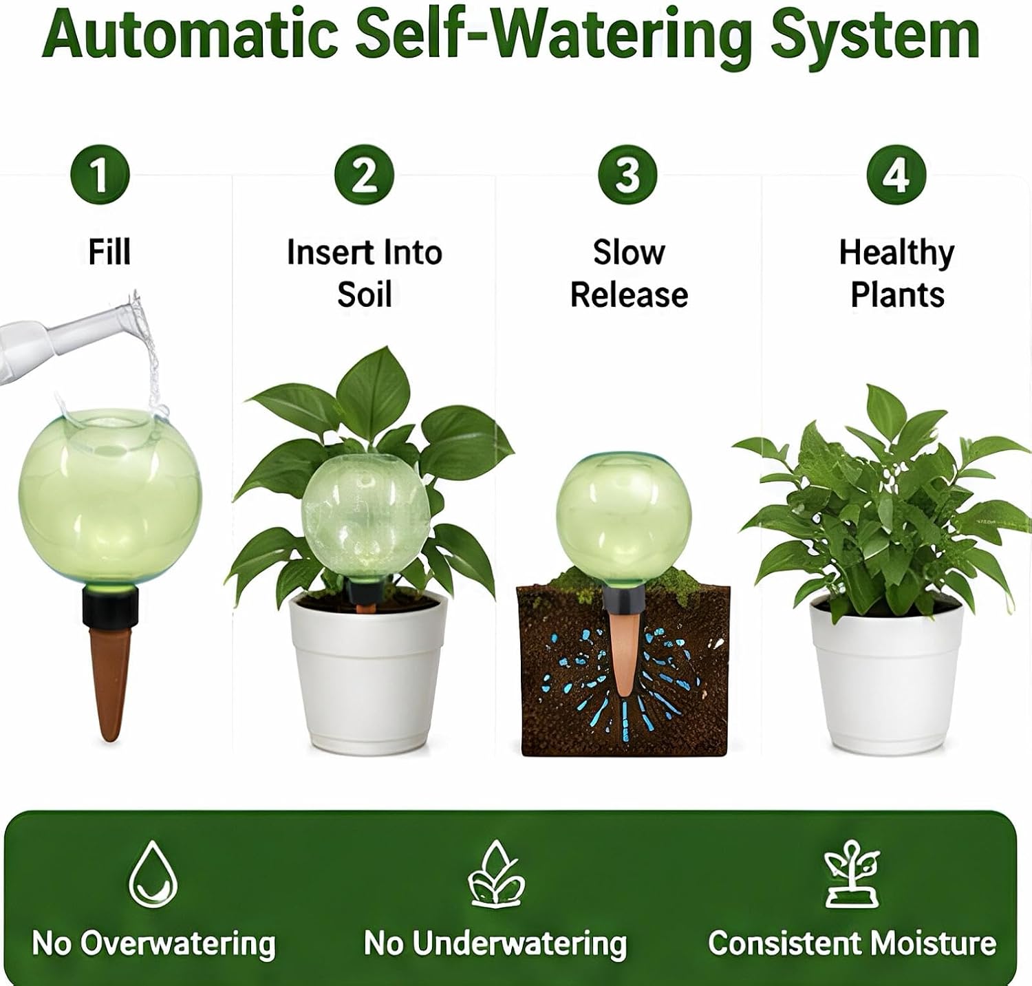 Large Plant Watering Ball 17.6 oz- Top-Fill-Self Water Planter Indoor/Outdoor Plastic Slow-Release Water Ball