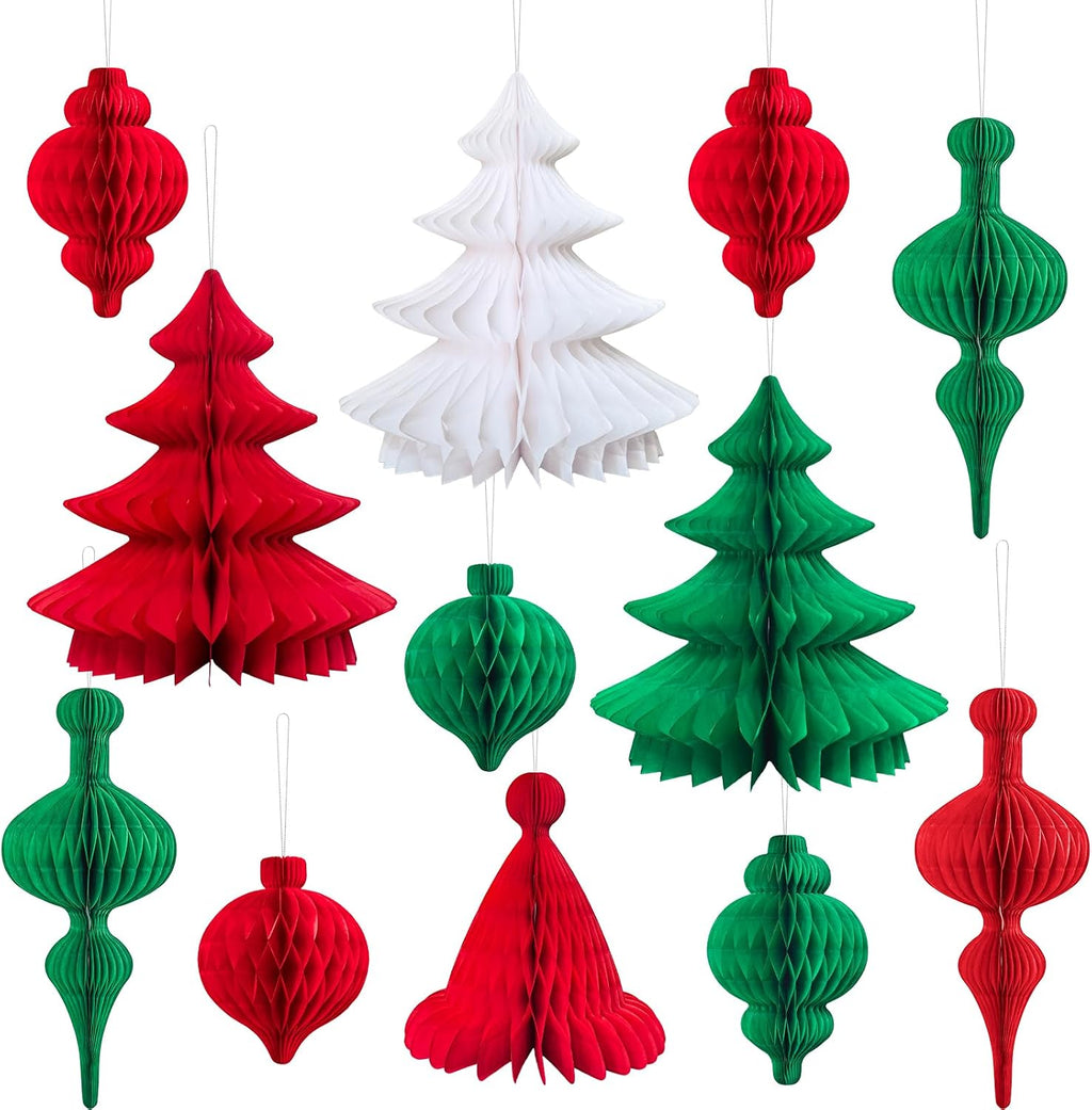 Christmas Paper Honeycomb Ornaments, 12 Pcs