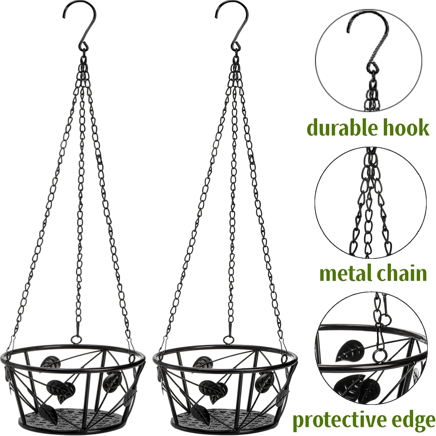 Goaste 2 Pack Metal Plant Hanger, Hanging Plant Holder with Ceiling Hook, Modern Plant Hanging Basket, Decorative