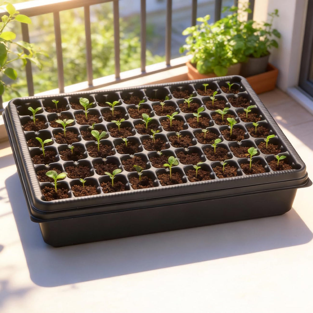 RooTrimmer 5 Pack Seedling Starter Trays No Holes and 5 Pack 54 Cell Seed Starter Trays Extra Deep 2.8" - Heavy Duty