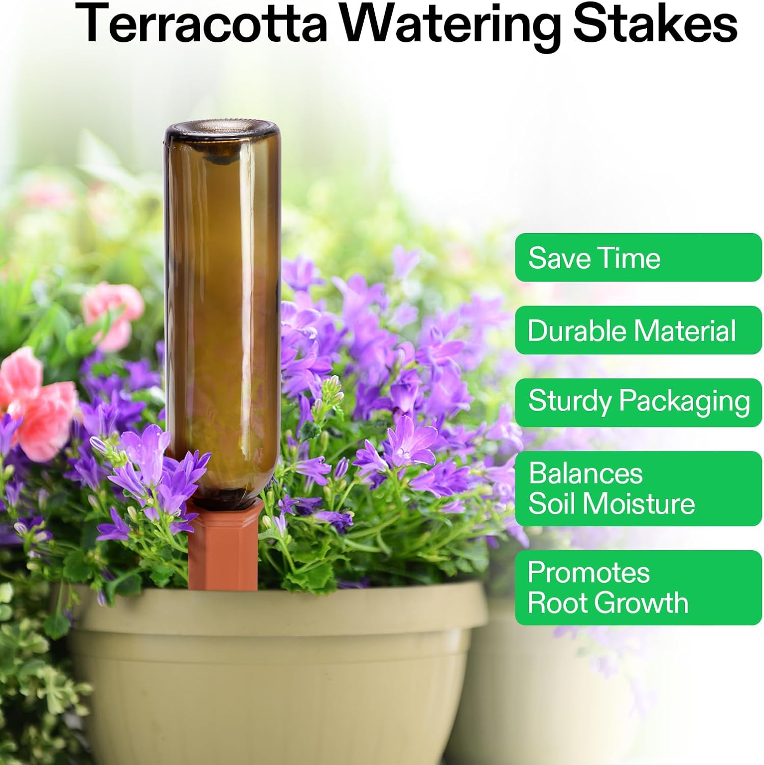 VIVOSUN 10Pcs Self-Watering Spikes, 7 Inch Hexagonal Terracotta Watering Stakes, Auto-Water Device, Planter Insert for