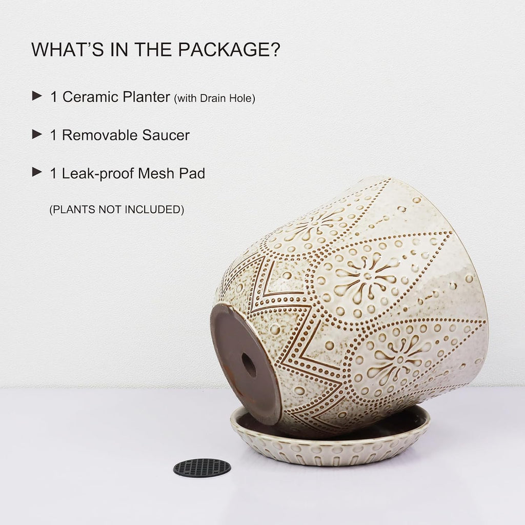 Gepege 10 Inch Ceramic Plant Pot for Indoor Plants with Drainage & Saucer | Large ceramic plant pot with drainage hole