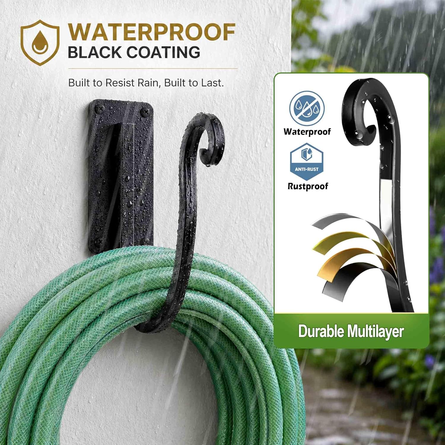 Garden Hose Holder Outside: 2 Pack Wall Mount Water Hose Holder - Heavy Duty Garden Water Hose Hanger for Outside Hose