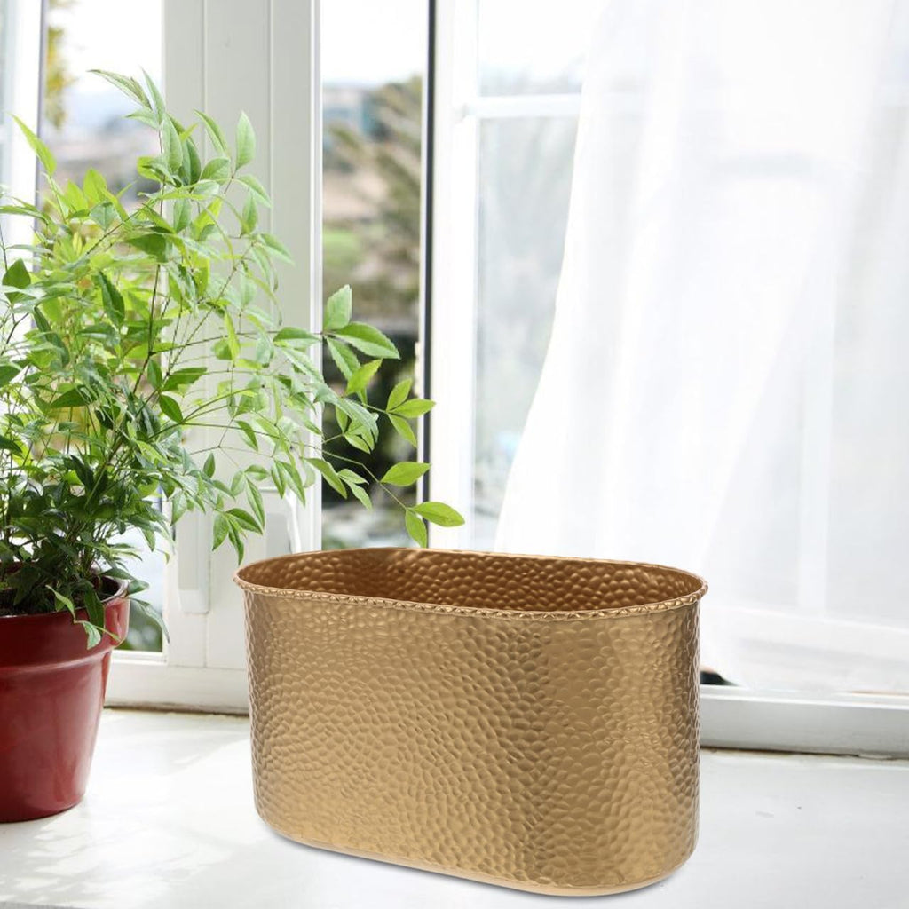Cabilock Large Metal Wide-Mouth Flower Pot with Hammered Texture Decorative Iron Planter for Orchids and Indoor Plants