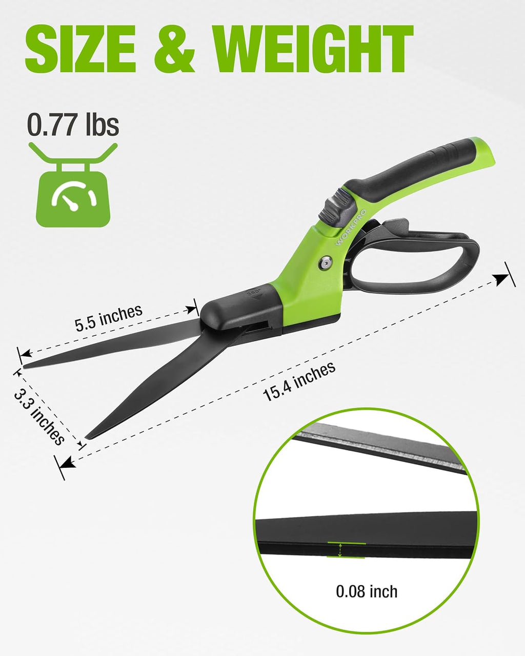 WORKPRO Grass Shears Handheld, Grass Clippers with 360 Degree Swivel Blades | 15-Inch Manual Grass Cutter, Ultra-Sharp