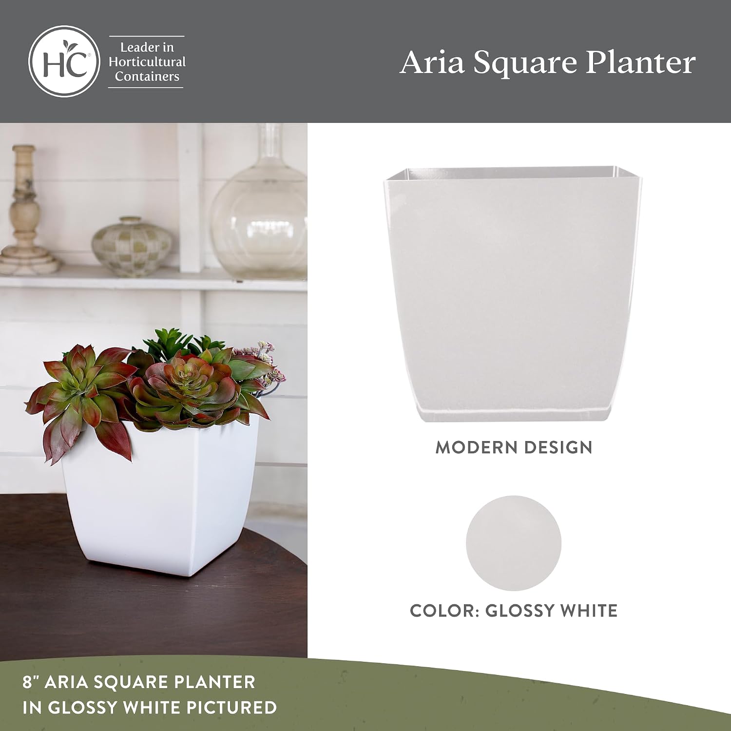 The HC Companies Aria Self Watering Square Plant Pot w/Drainage - Planters for Outdoor Plants & Indoor Plants