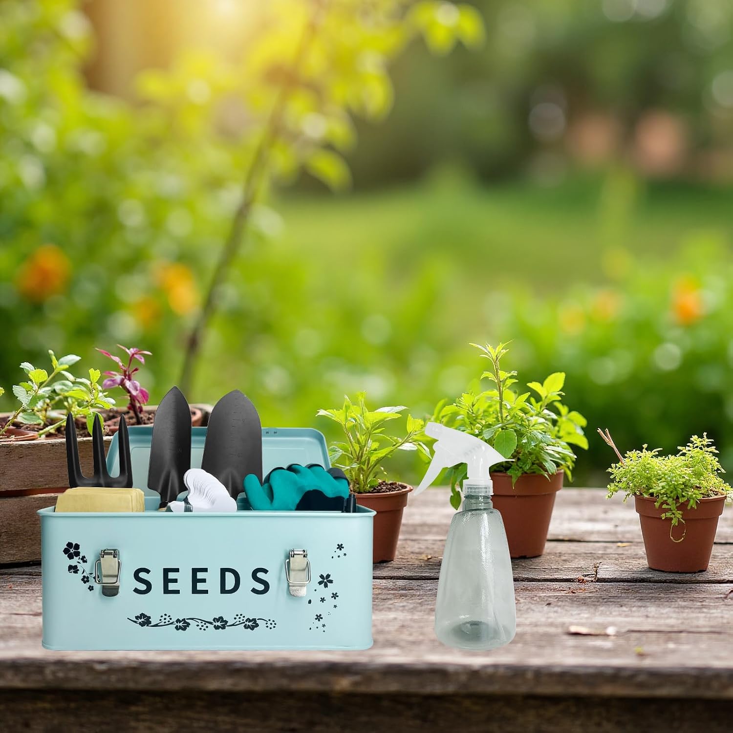 8 in 1 Seed Storage Garden Seed Organizer with Gardening Tool Set | gardening tools set cultivators includes 2 psc