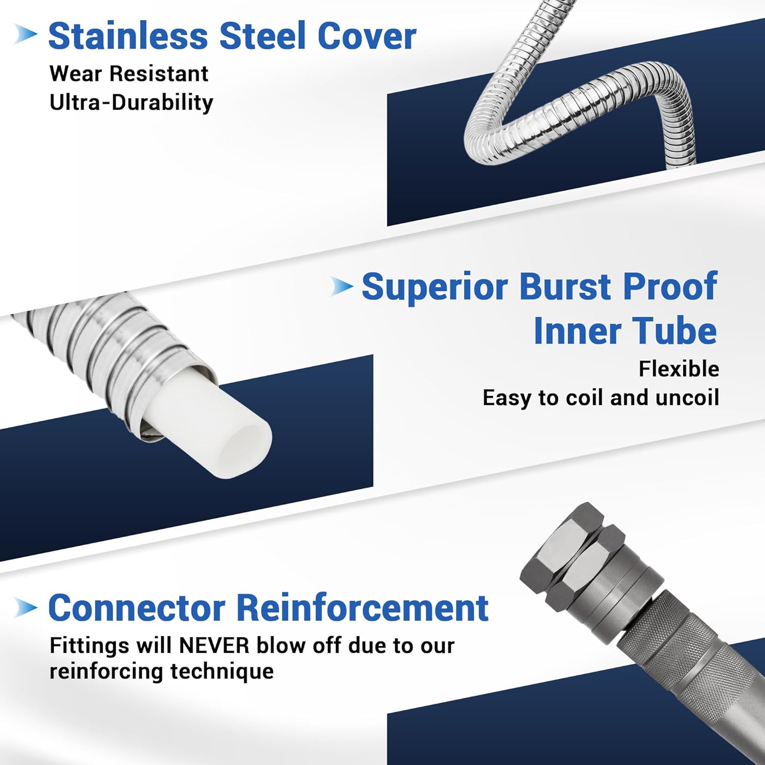 50 FT Stainless Steel Garden Hose – Heavy Duty 50FT Metal Water Hose Pipe | 304 Steel, No-Kink, Puncture Resistant