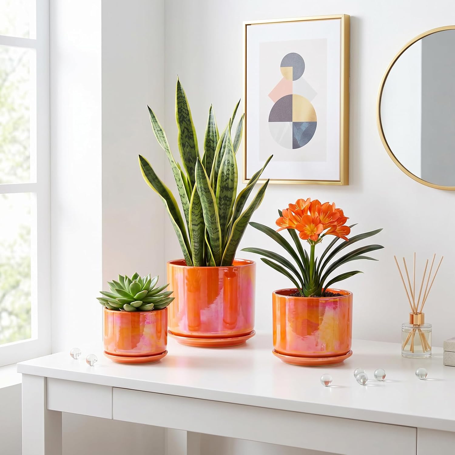 EFISPSS Ceramic Plant Pots,4+5+6 Inch Ceramic Indoor Pots for Plants with Drainage Hole,for Succulent