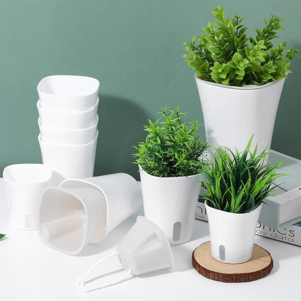18 Pcs Self Watering Pots 3 Sizes Plastic Self Watering Planters Small Flower Plant Pot with Inner White Pot for Indoor