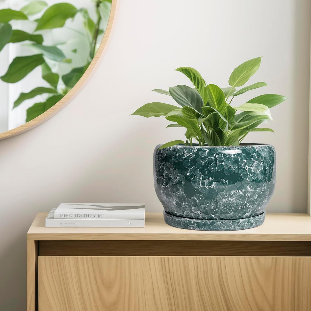 SQOWL 10 Inch Plant Pot - Ceramic Planter for Indoor Plants Outdoor, Large Ceramic Flower Pot with Drainage Hole and