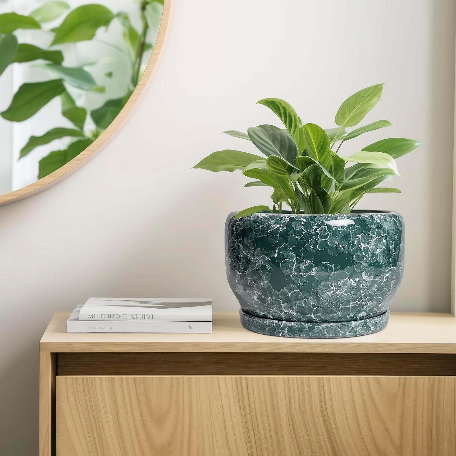 SQOWL 10 Inch Plant Pot - Ceramic Planter for Indoor Plants Outdoor, Large Ceramic Flower Pot with Drainage Hole and