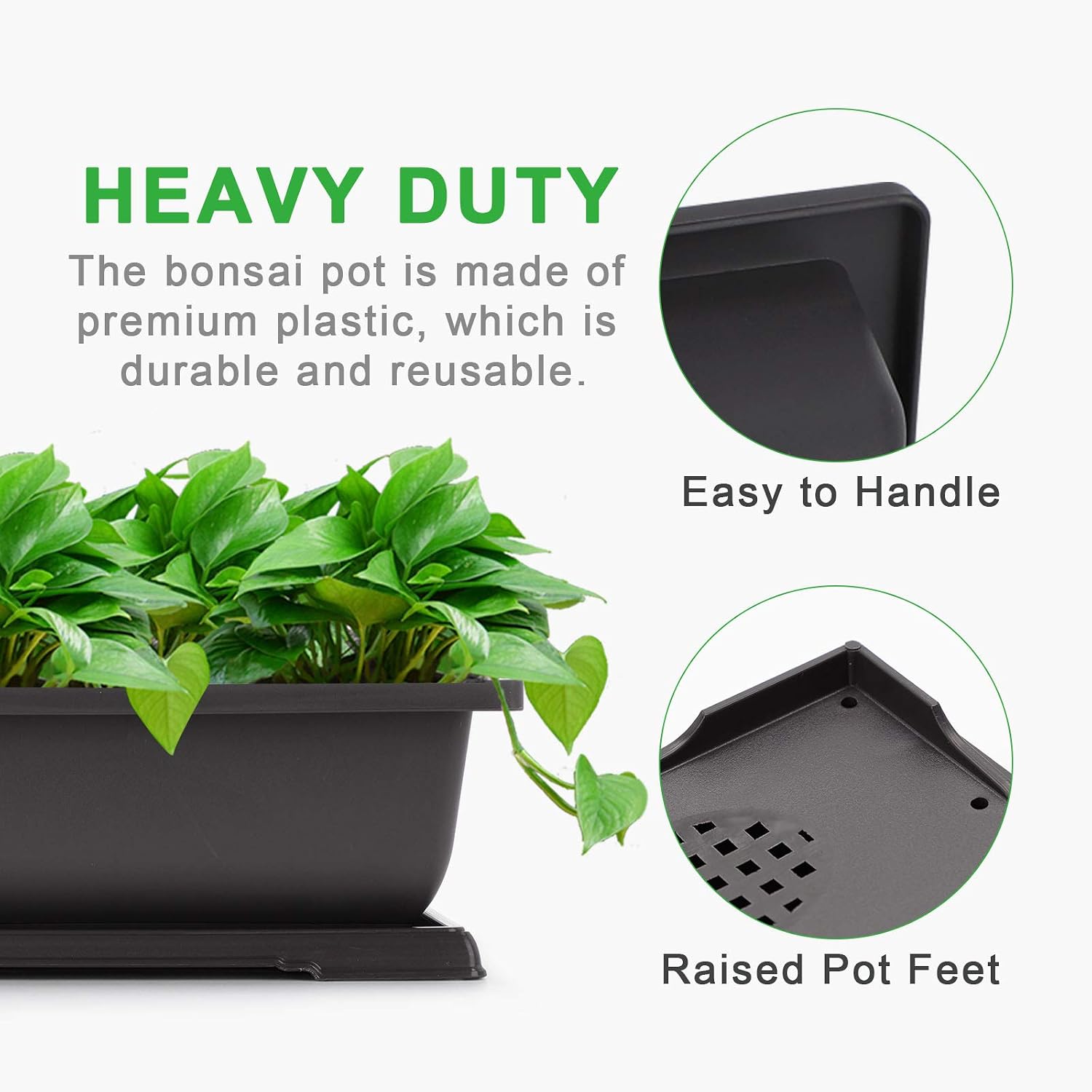 GROWNEER Bonsai Pots 3 Packs 11 Inch Bonsai Tree Training Pot with Humidity Drainage Trays & Repotting Mat Rectangle