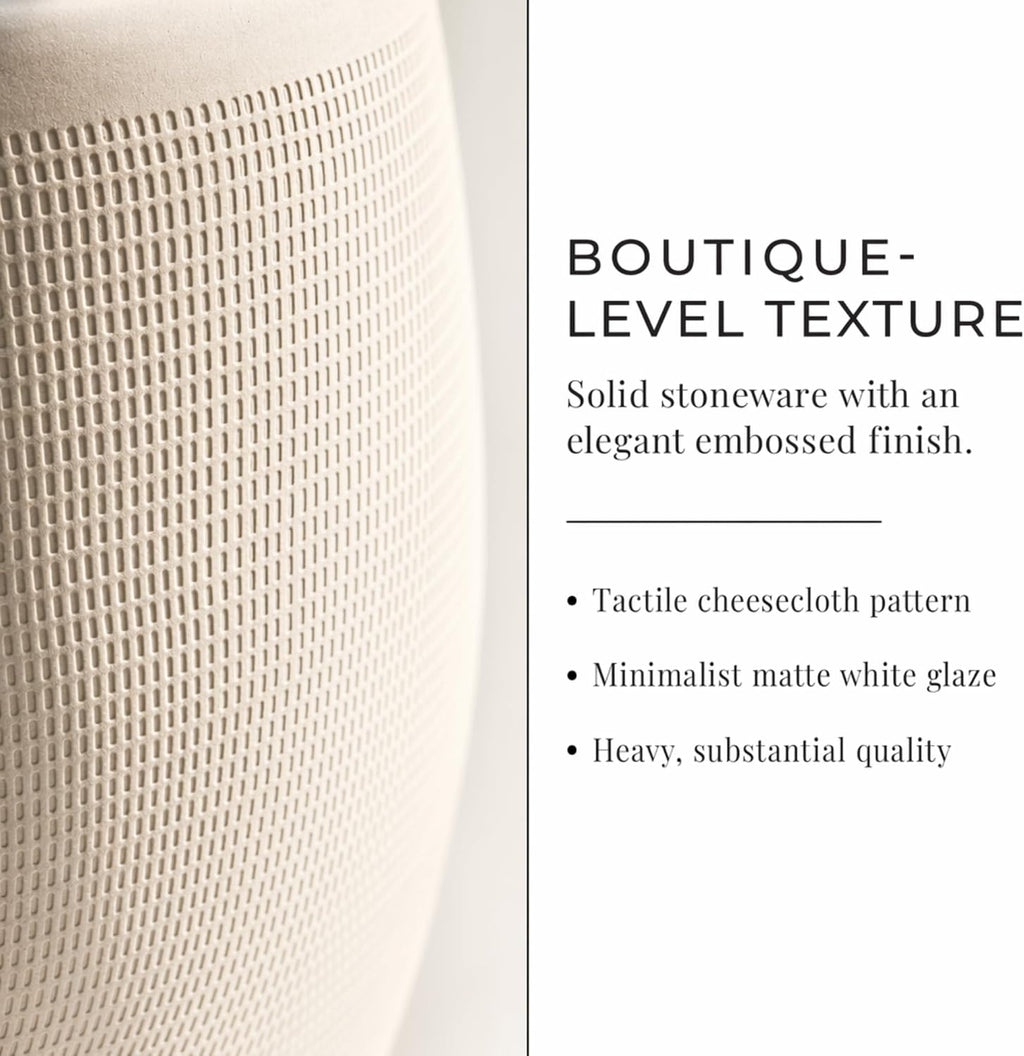 Creative Co-Op Large Matte White Embossed Stoneware Planter