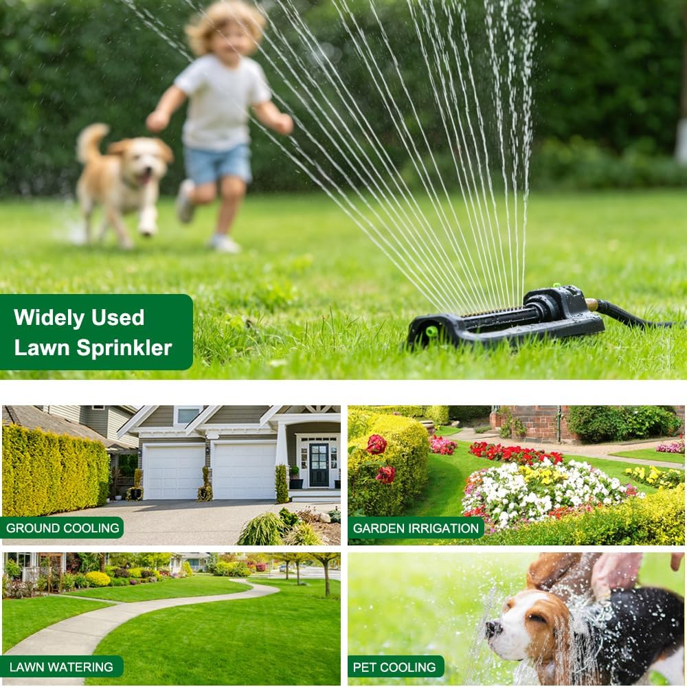 FANHAO Oscillating Sprinkler for Yard, Garden and Flower Beds, Covers Up to 3,600 sq. ft., Durable Lawn Sprinkler with