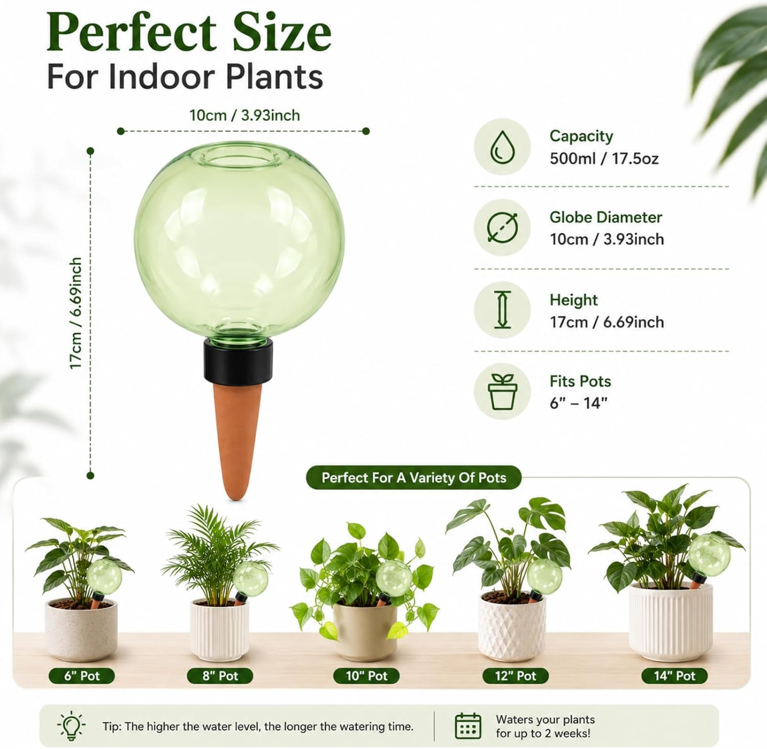 Large Plant Watering Ball 17.6 oz- Top-Fill-Self Water Planter Indoor/Outdoor Plastic Slow-Release Water Ball