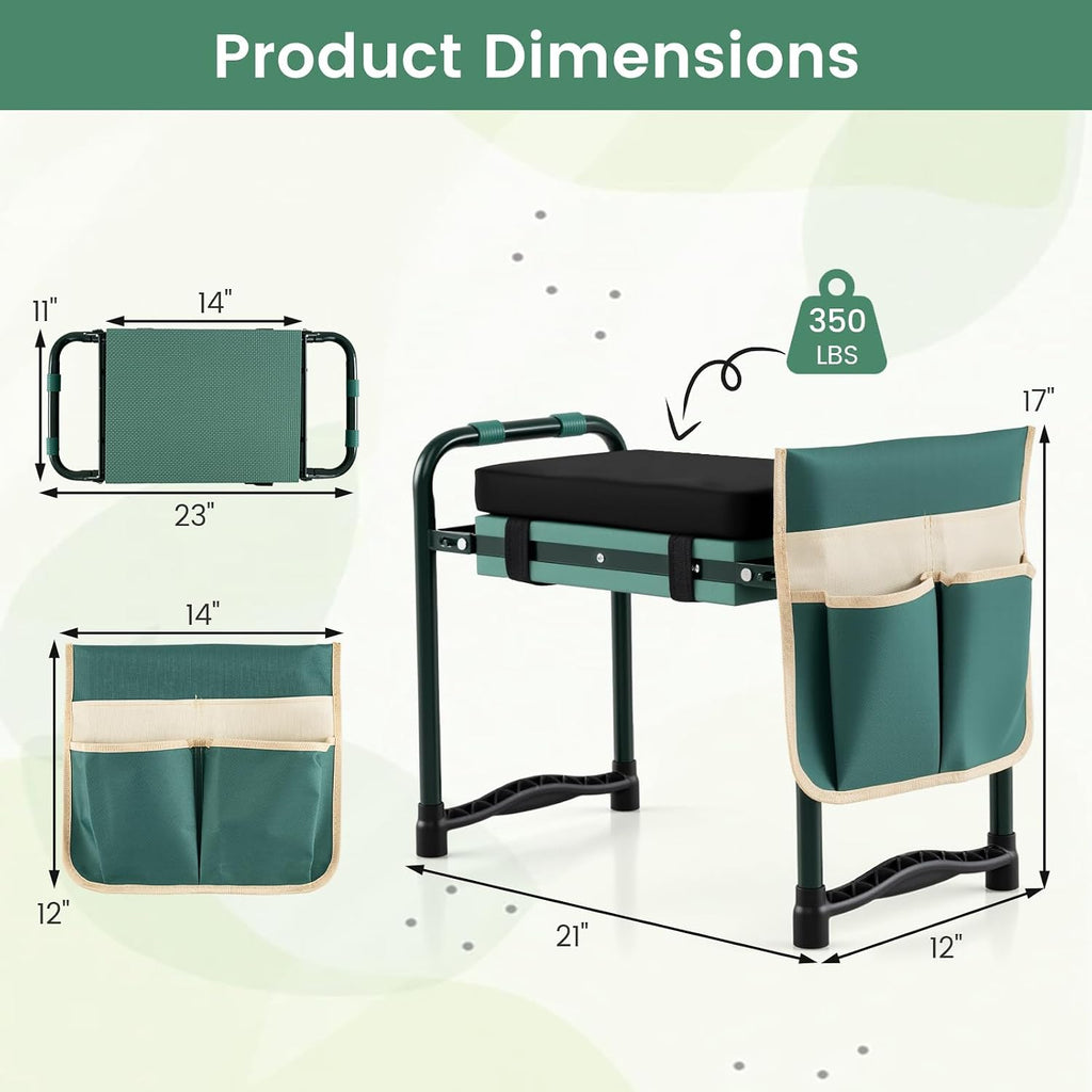 2-in-1 Garden Kneeler and Seat, Folding Garden Seat w/EVA Foam Kneeling Pad & Removable Tools Pouch, Sturdy Steel