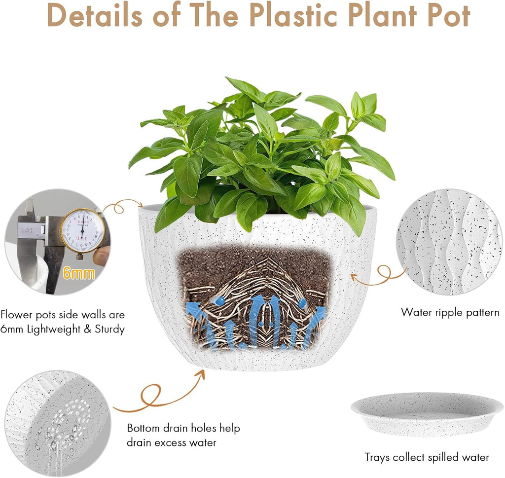 WSMKSZ 12 Inch Wide Water Ripples Flower Pots for Indoor or Outdoor Plants, Large Plant Pots with Drainage Holes &