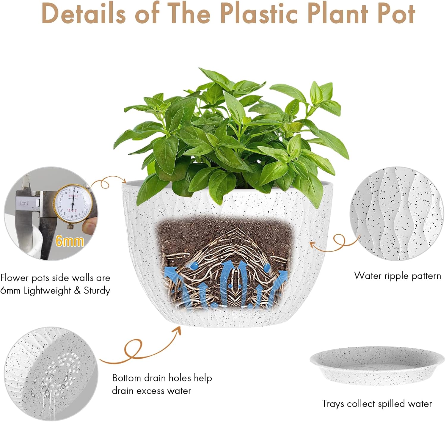 WSMKSZ 12 Inch Wide Water Ripples Flower Pots for Indoor or Outdoor Plants, Large Plant Pots with Drainage Holes &