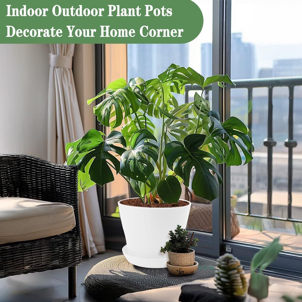 6.7 Inch Plant Pots Indoor Outdoor, 8 Pack Colorful Plant Flower Pots with Drainage Holes and Saucers Plastic Planters