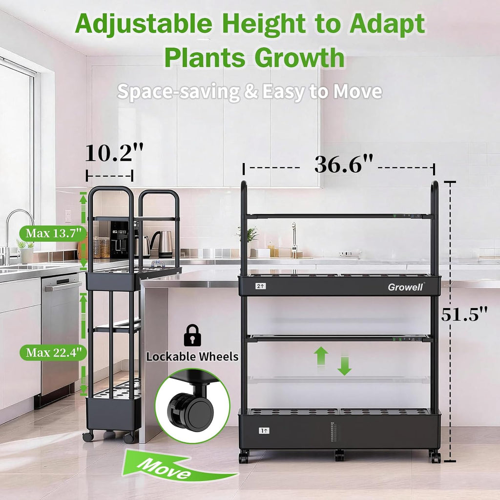 Growell Large Hydroponics Growing System Kit, 60 Pods Vertical Indoor Herb Garden Kit with 2 Light Modes & Auto