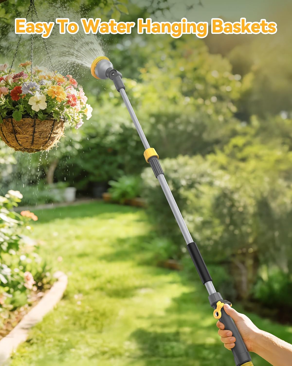 VOXON Garden Hose Watering Wand 29-43 Inch Adjustable Spray Wand | 10 Spray Patterns, 180° Swivel Head, Thumb Flow
