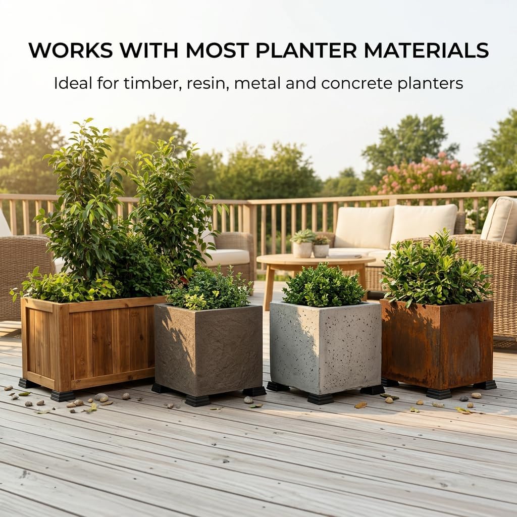 Corner Planter Feet – Pot Feet for Square & Rectangular Planter Boxes – Improves Drainage & Helps Protect Decks –