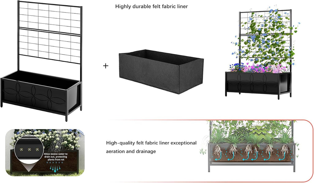 Zhongma Sturdy Raised Garden Bed with Trellis (15.75 x 35.43 x 48.8 in) for Vegetables Flower, Planter Box for Backyard