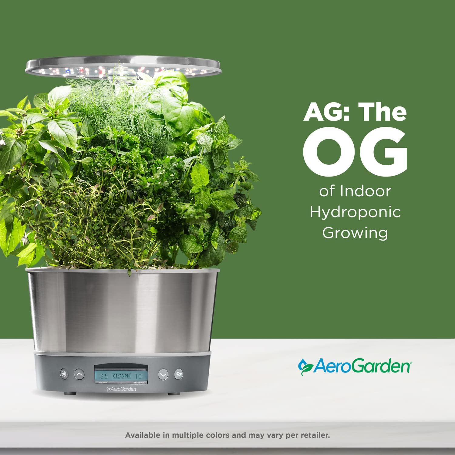 AeroGarden Harvest Elite 360, White Stainless | Indoor Garden with LED Grow Light