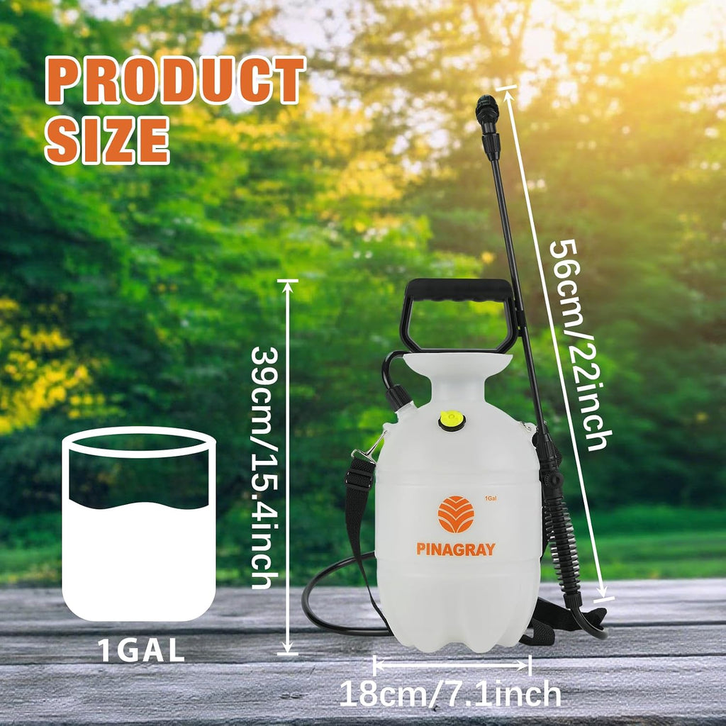 1 Gallon/3.78L Pressure Sprayer - Multi-Use Pump Mister for Garden, Lawn & Home with 2 Nozzles, Shoulder Strap & Gloves