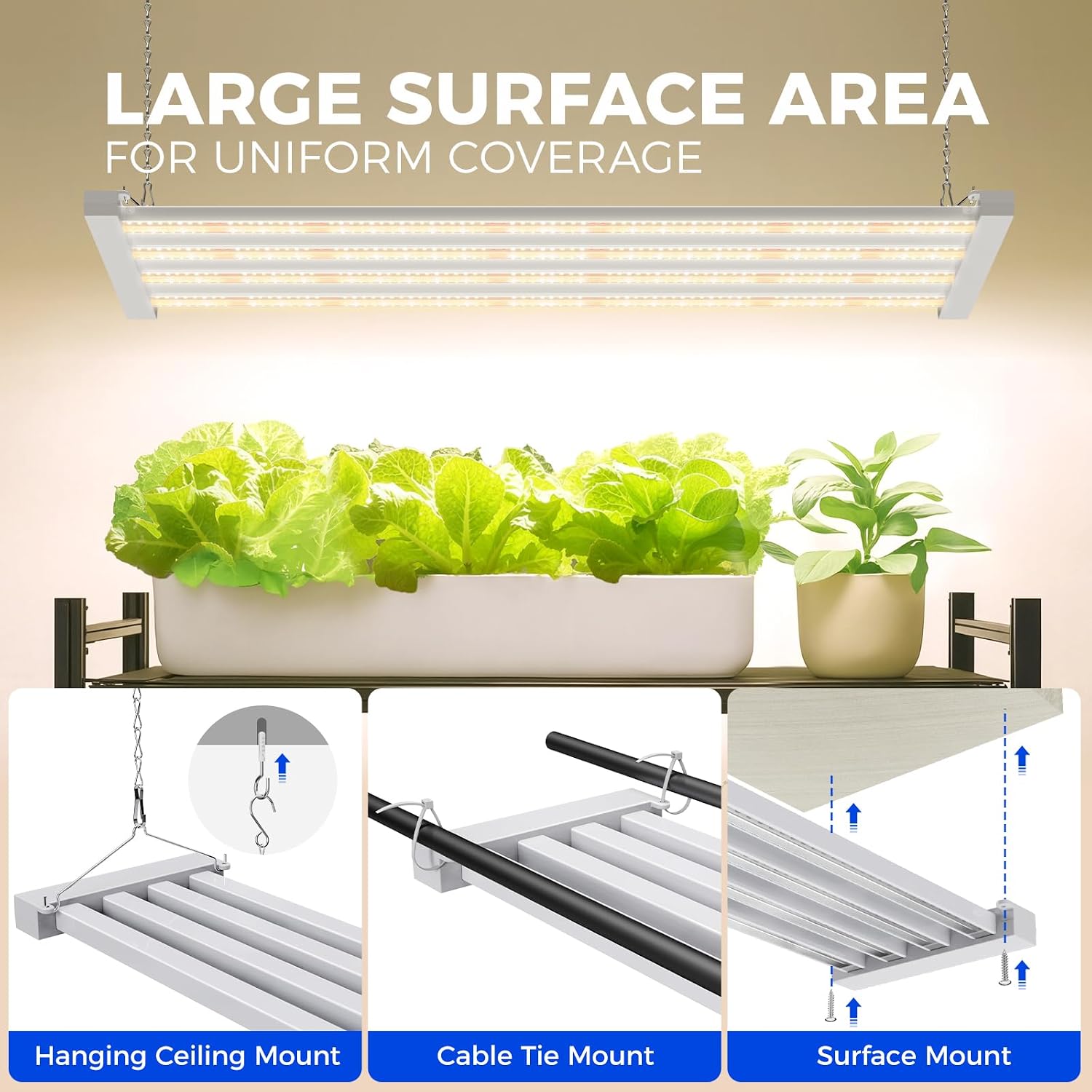 Barrina TX-L63 3FT LED Grow Light, 63W, 4 Panels Wider Coverage, High PPFD | Full Spectrum with 730nm IR LEDs, High