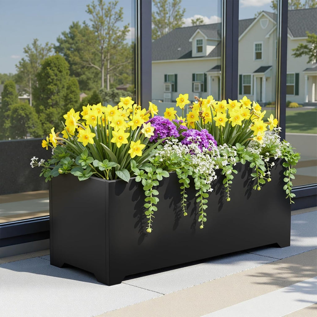 36" Black Long Box Planter with Legs, Large Rectangular Planter for Outdoor | Heavy-duty steel, rust-resistant, with